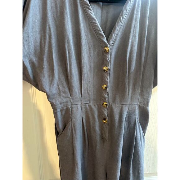 Baltic Born 100% Linen Charcoal Gray Belted Button Down 'Heidi' Jumpsuit - Picture 7 of 10